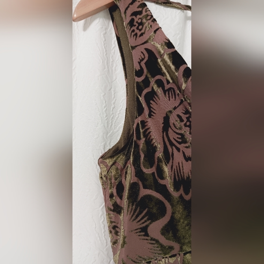 EUC TAYLOR Moss Green Floral Burnout Fall Cowl Neck Maxi Dress Size 6 - Picture 4 of 12